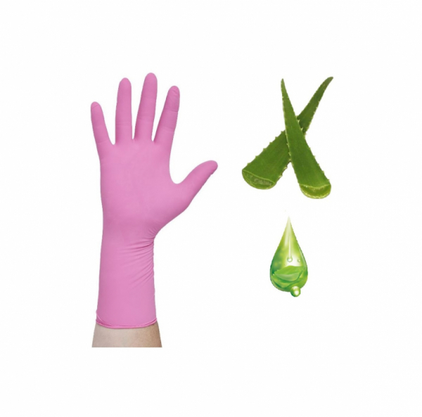 Medical Choice Pink Nitrile Gloves w/ ALOE 100/Box - Image 2